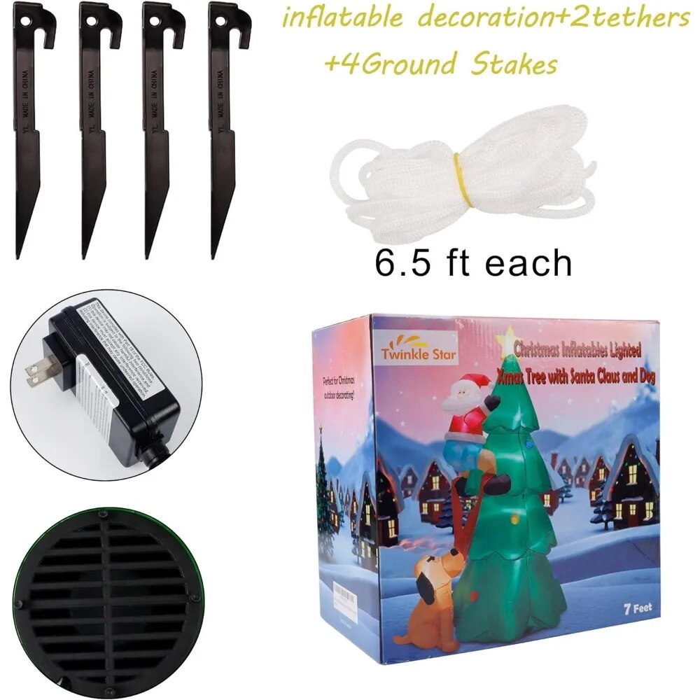 7FT Inflatables Lighted Christmas Tree with Santa Claus and Dog, Blow Up Indoor image 8
