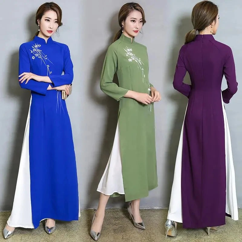 Traditional Vietnam Woman Retro Ao Dai Elegant Chinese Style Cheongsam Vintage image 3
