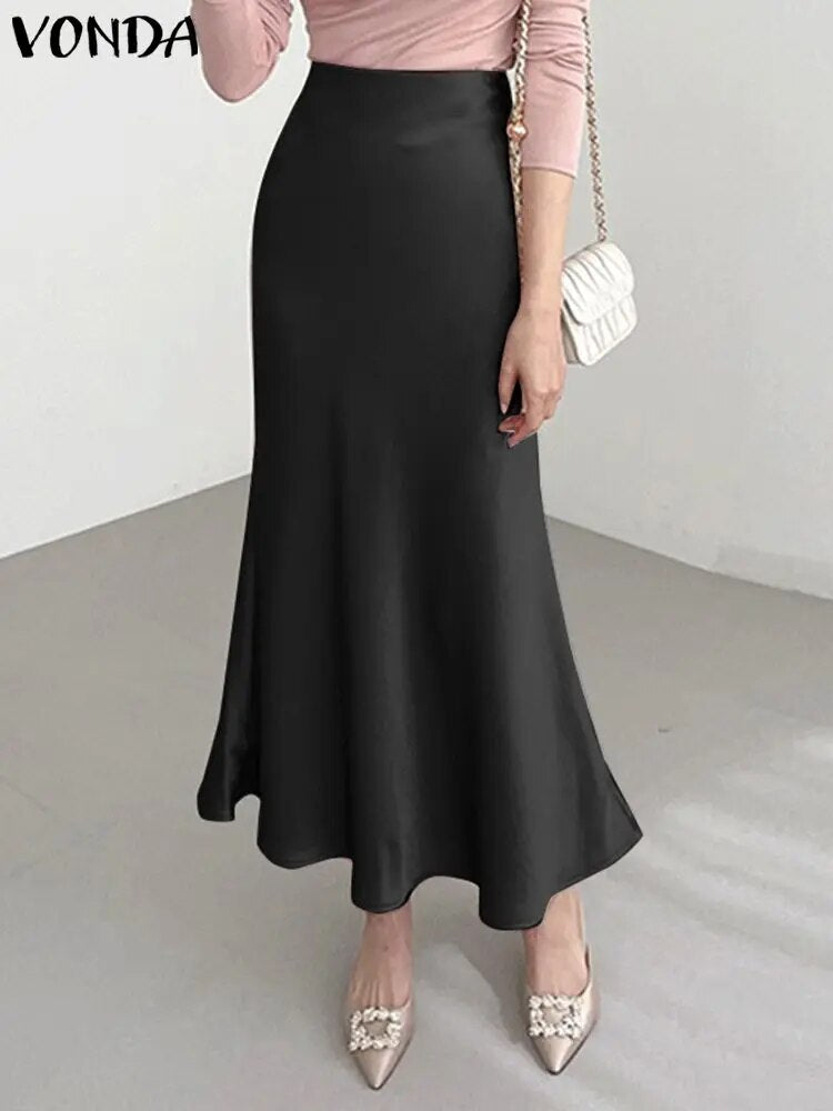 VONDA Elegant Maxi Skirts 2023 Summer Pleated Loose Streetwear Satin Long Skirt image 3