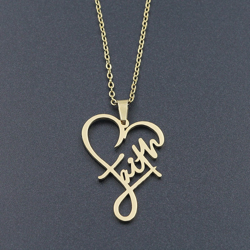 VILLWICE Religious Faith Heart Necklace Women Men Stainless Steel Gold Plated image 3