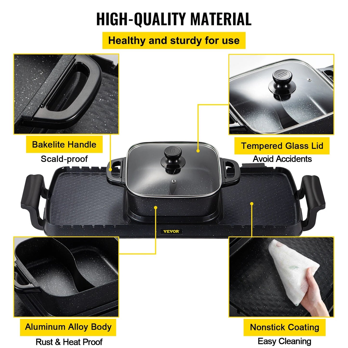 VEVOR 2in1 Electric BBQ Pan Grill Hot Pot 2400W Multifunction Home Portable Smo image 5