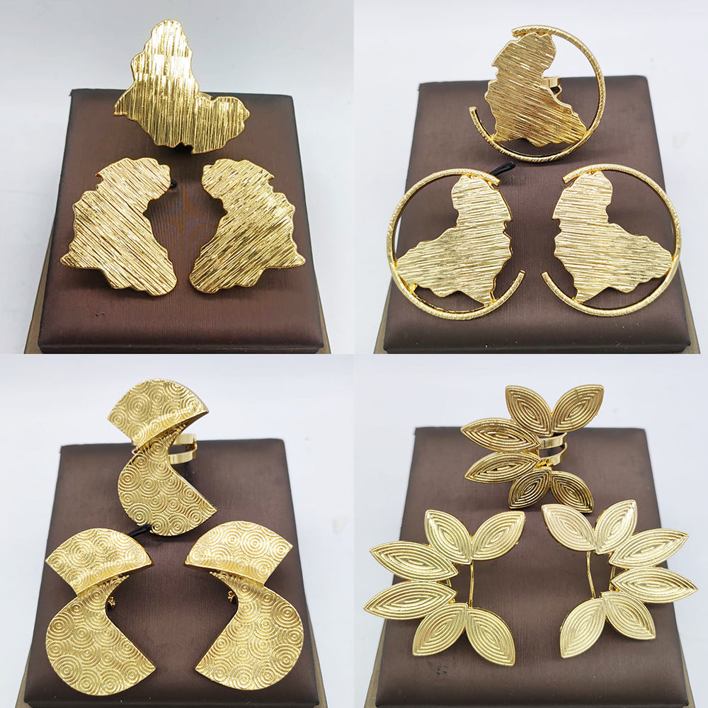 Dubai Golden Jewelry Set 18K Gold Plated Earrings and Rings for Women Wedding B image 4