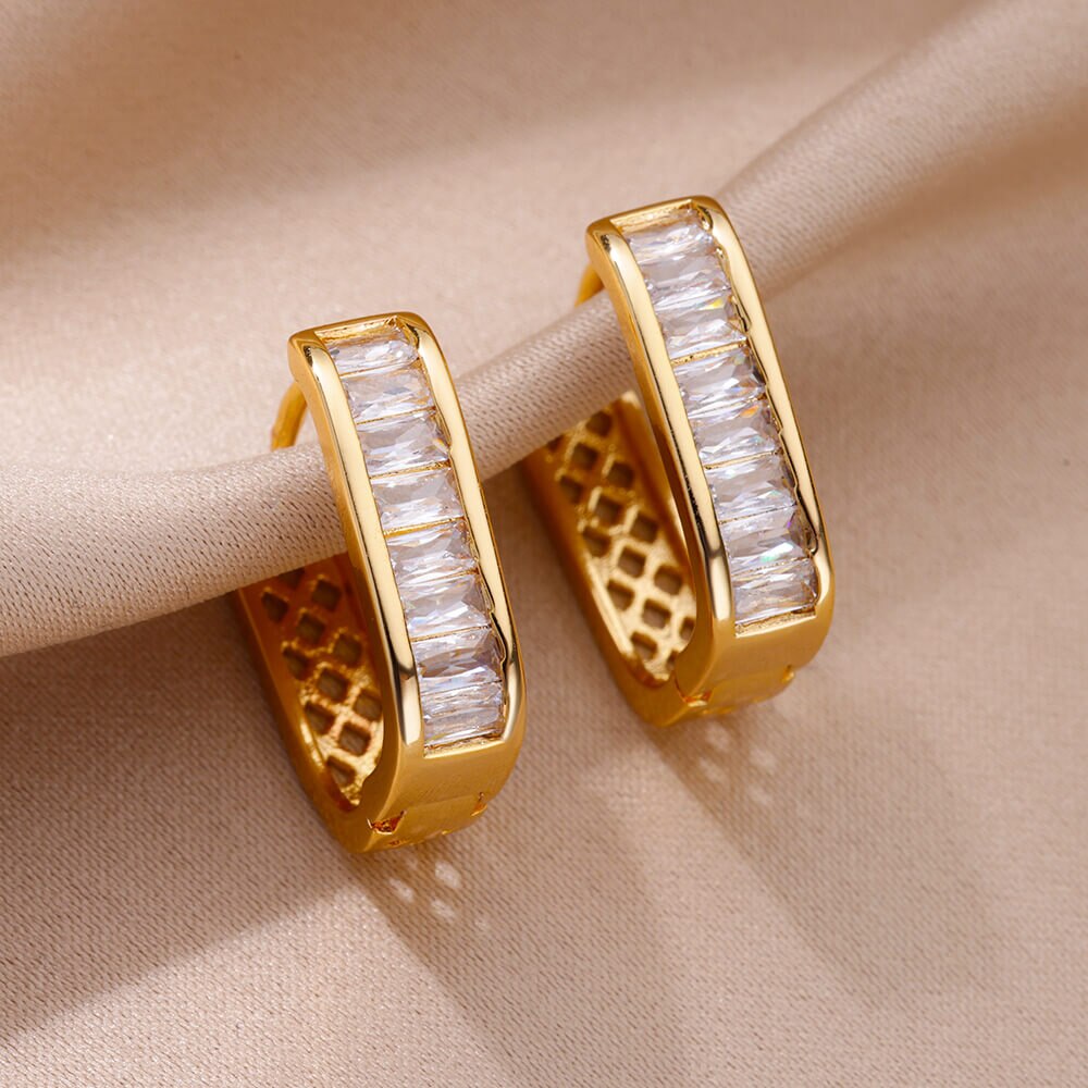 U-shaped Zircon Earrings for Women Gold Color Stainless Steel Earrings 2023 Tre image 9