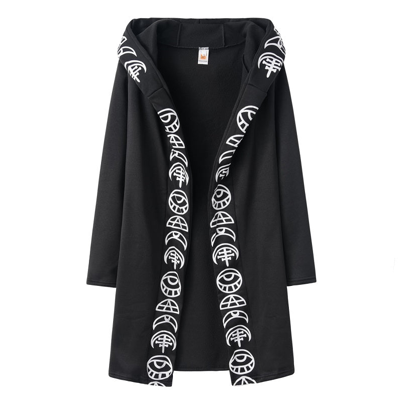 Suéter tipo cárdigan de manga larga con estampado de luna punk para mujer, tendencia de moda, talla L