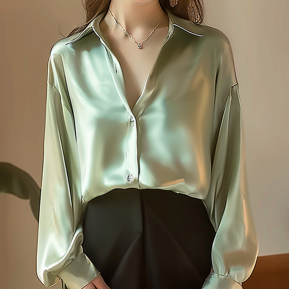 Camisa de manga larga de satén elegante informal de moda de verano 2024 para mujer