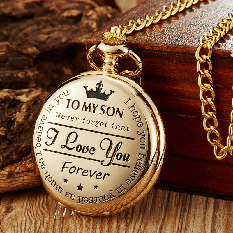 Vintage Quartz Pocket Chain Watch To My Son Gold Case Necklace Watches For Men image 0