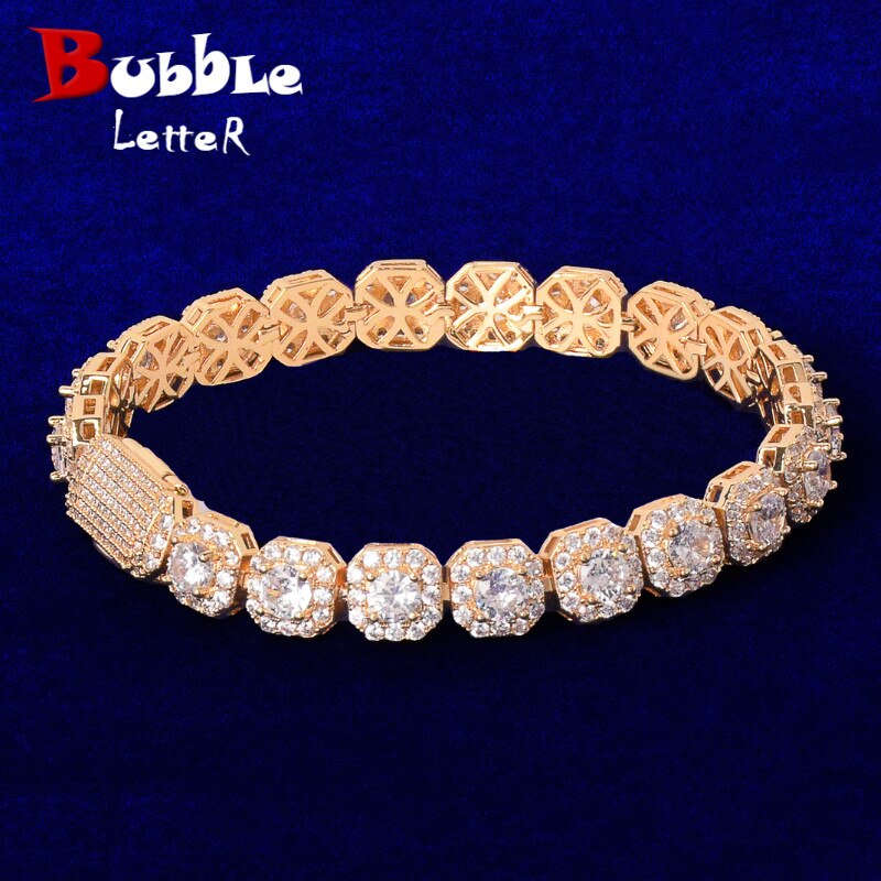 Bubble Letter Clustered Tennis Bracelet for Men Real Gold Plated Hip Hop Jewelry image 1