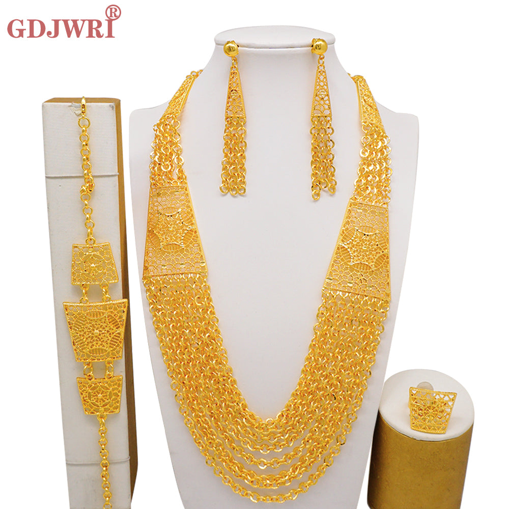 Arabic Dubai Jewelry Set for Women Earrings Ethiopian African Long Chain Gold C image 23
