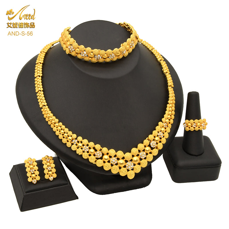 ANIID Luxury Indian Jewelry Sets for Women Party Dubai 24K Gold Color Necklace image 14
