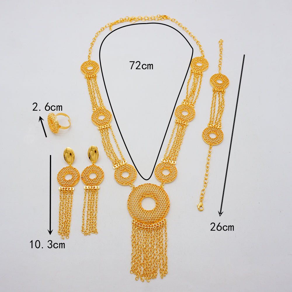 Dubai 24K Gold Plated Tassel Long Necklace Set African Women's Banquet Jewelry image 2