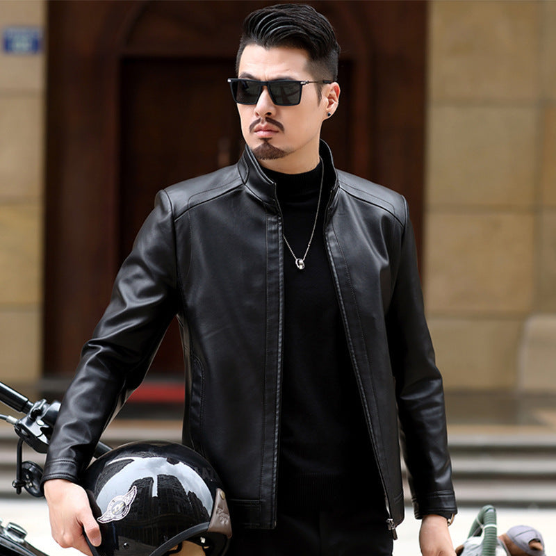 Men's Leather Jacket Stand Collar Jacket Men's Casual PU Leather Jacket Casual image 3
