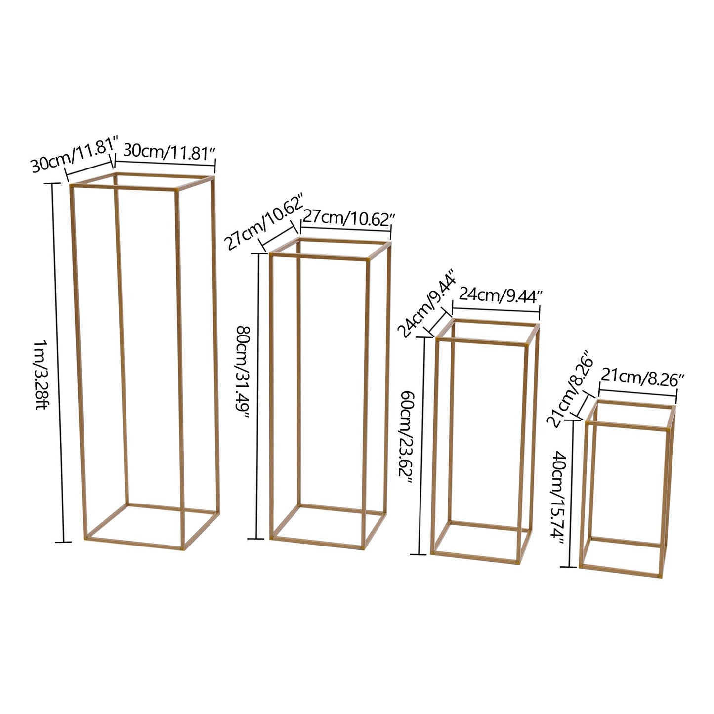 4PCS Flower Stand Gold Rectangular Metal Flower Rack Vase Stand Column Wedding image 1