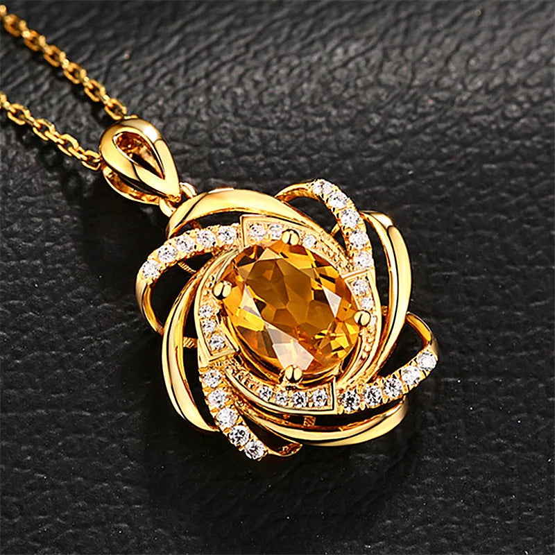 Real 18K Gold 2 Carats Topaz Pendant Women Luxury Yellow Gemstone 18 K Gold Nec image 3