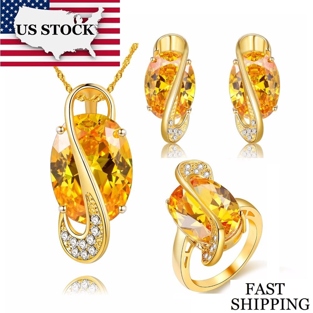 USA STOCK Uloveido Yellow Gold Color Crystal Jewelry Wedding Parure Bijoux image 1