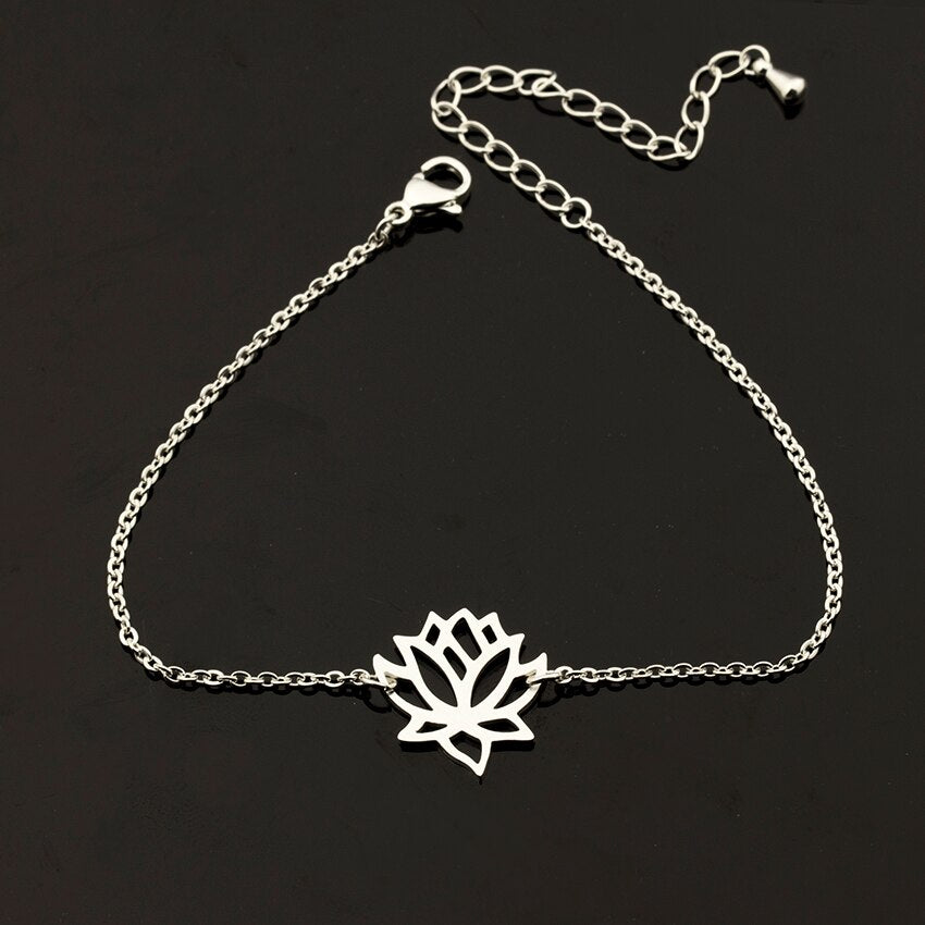 Fashion Buddhism Gold Color Chain Flower Lucky Yoga OM Lotus Bracelets For image 4
