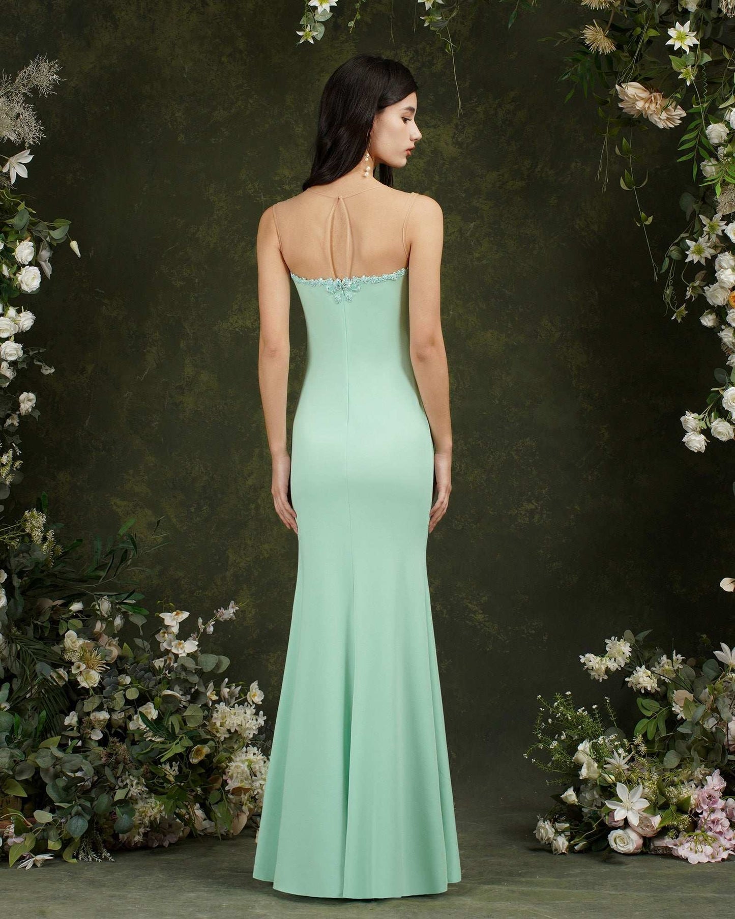 BABYONLINE Mermaid Bridesmaid Dresses Mint Green Gold Appliqués Beads Sweethear image 3