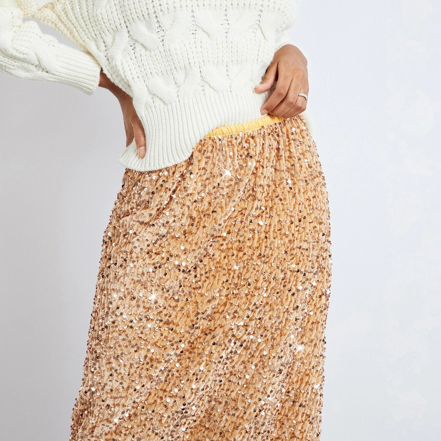 Women Elegant Shiny Sequined Long Skirt Summer Fall Elastic Waist Casual Skirts image 9