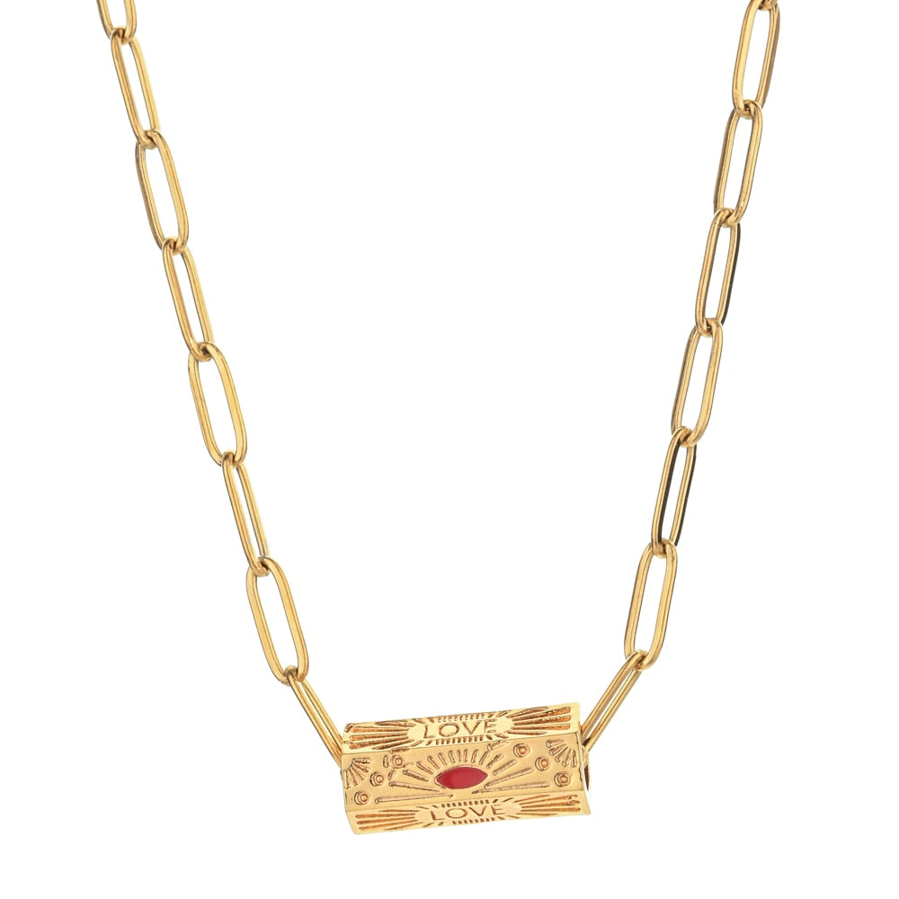 ZMZY Boho Clip Necklace For Women Stainless Steel Chain Gold Color Eye Pendant image 6