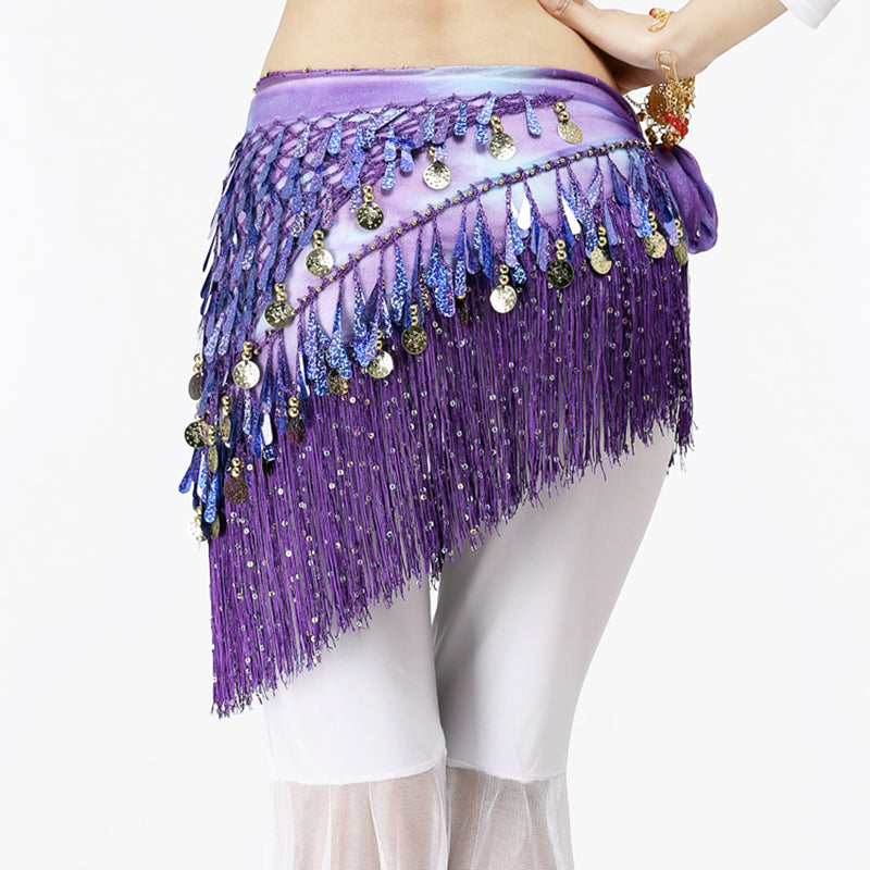 Women Belly Dance Clothing Accessories Teardrop Paillettes Fringe Wrap Elastic image 12