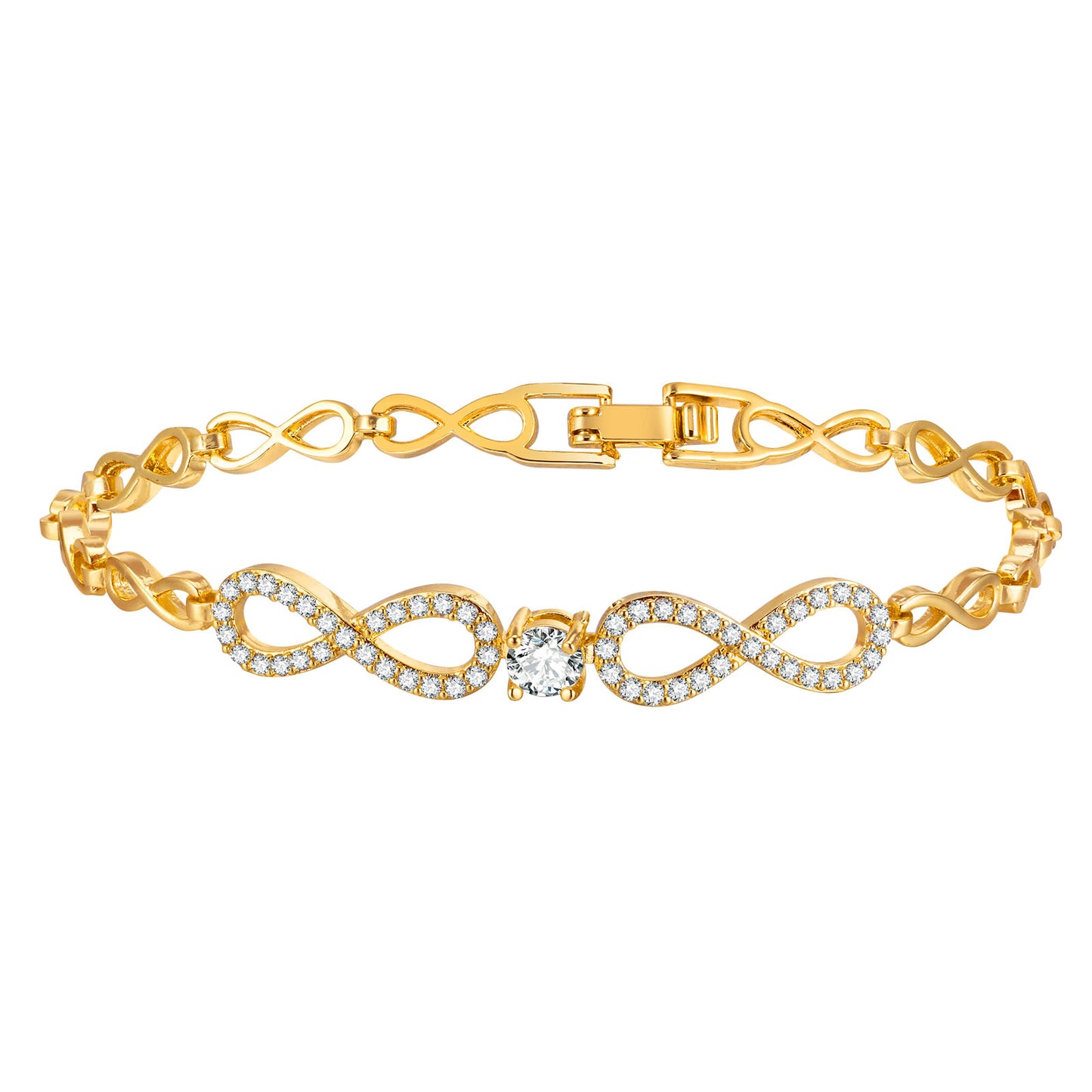 Cubic Zirconia Clover Bracelet for Women18k Gold Plated Link Statement Jewelry image 15
