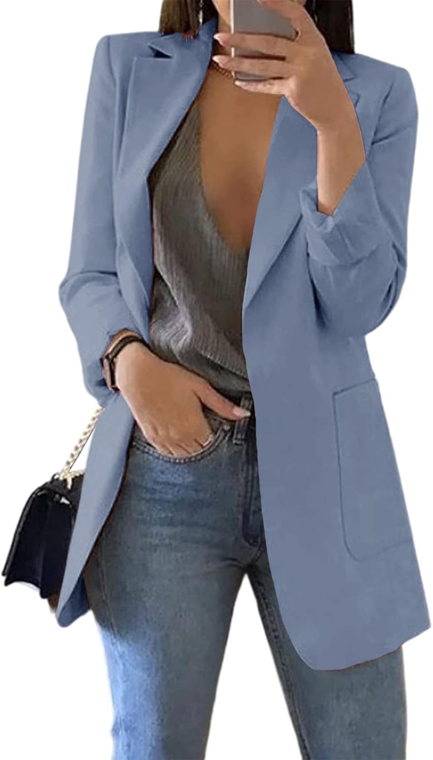 Women's Casual Cardigan Blazers Open Front Long Sleeve Slim Fit Lapel Collar Wo image 0