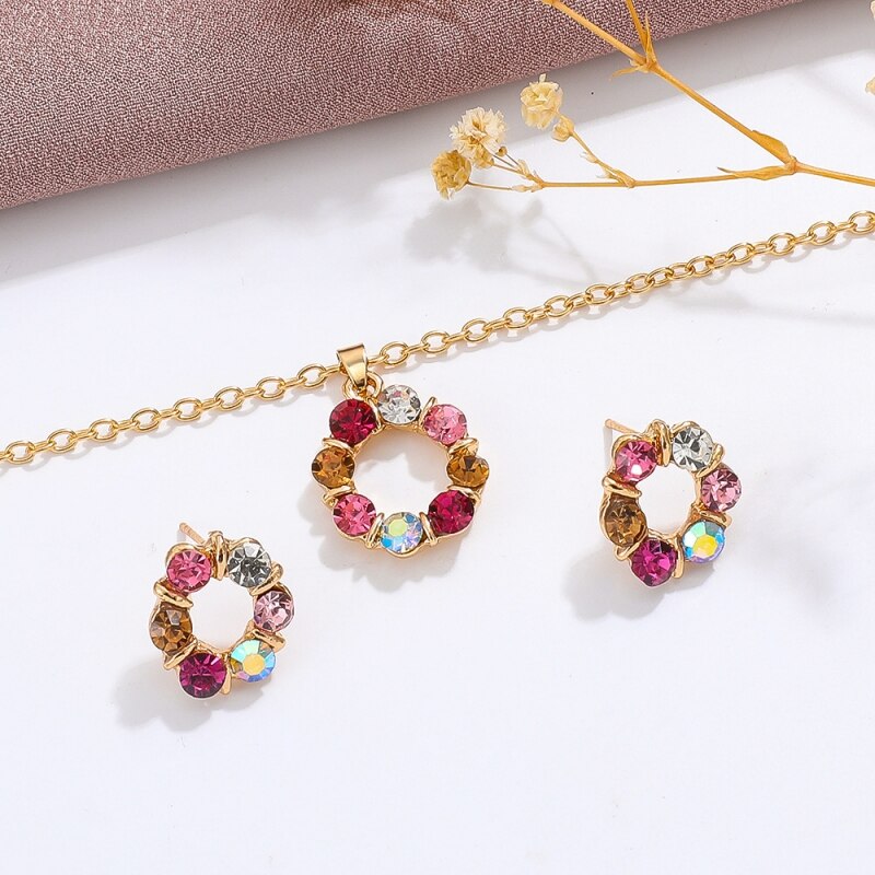 3pcs Gold Necklace Earrings Set Ladies Celebrity Simple Fashion Style Exquisite image 1