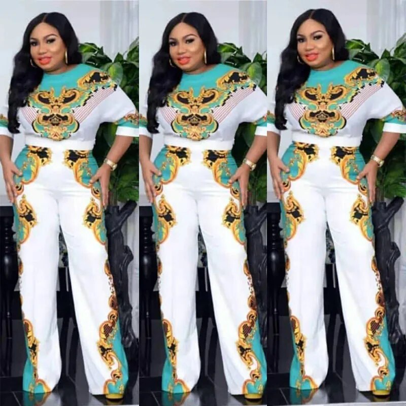 New women's pants set: African clothing combination wide leg pants new fashion image 3