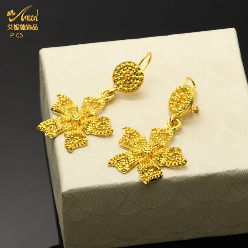 Indian Gold Plated Jewelry Set For Women African Bridal 24K Gold Color Necklace image 38