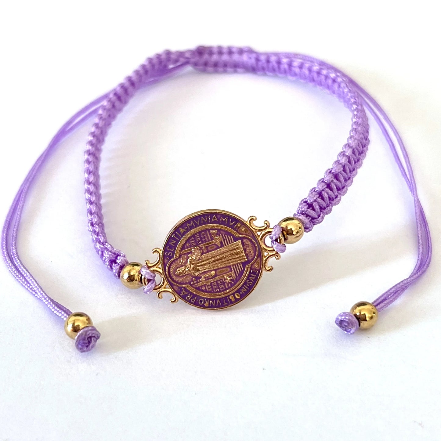 1 Pcs Size Adjustable Colorful Gold Plated Saint Benedict Handmade Weave Rope R image 1
