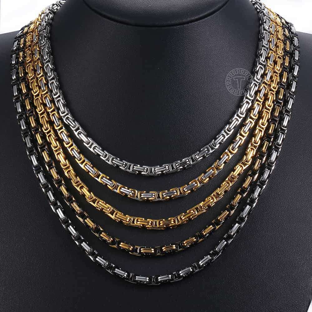 5MM Men's Byzantine Box Link Chain Necklace Gold Color Black Silver Color Stain image 6