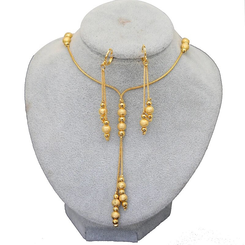 Fashion Charms Ball Sets Gold Color,Small Beads Dubai Necklace Earrings for Wom image 15