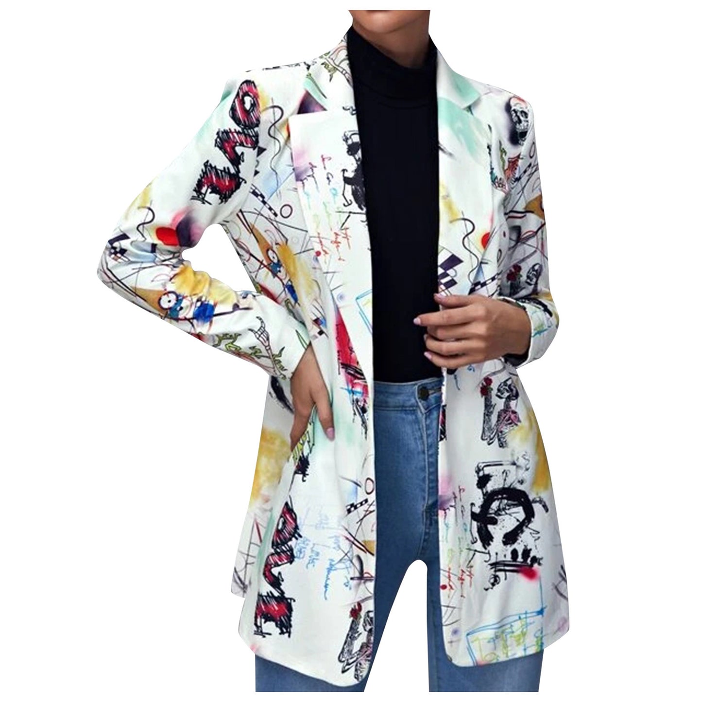 Fashion Women Blazer Hip Hop Print Long Sleeves Suit Jacket Elegant Fall Winter image 2