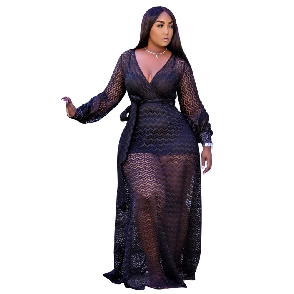 Plus Size Women Party Dresses Elegant Mesh See Through Dresses Lady Fashion Prom image 2