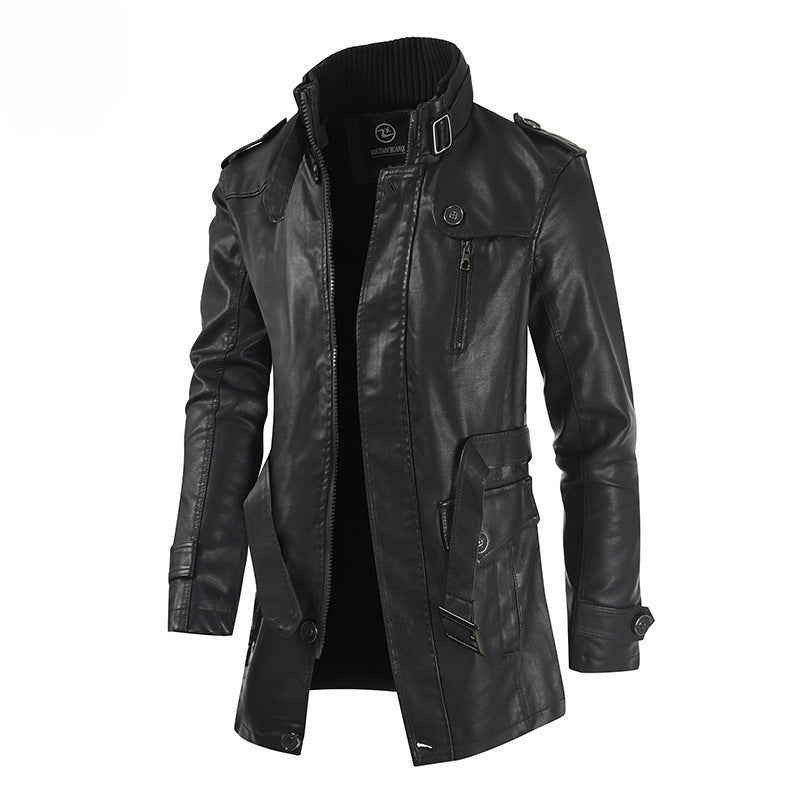 Men Winter Long Thick Fleece PU Leather Jacket Mens Streetwear Casual Business image 4