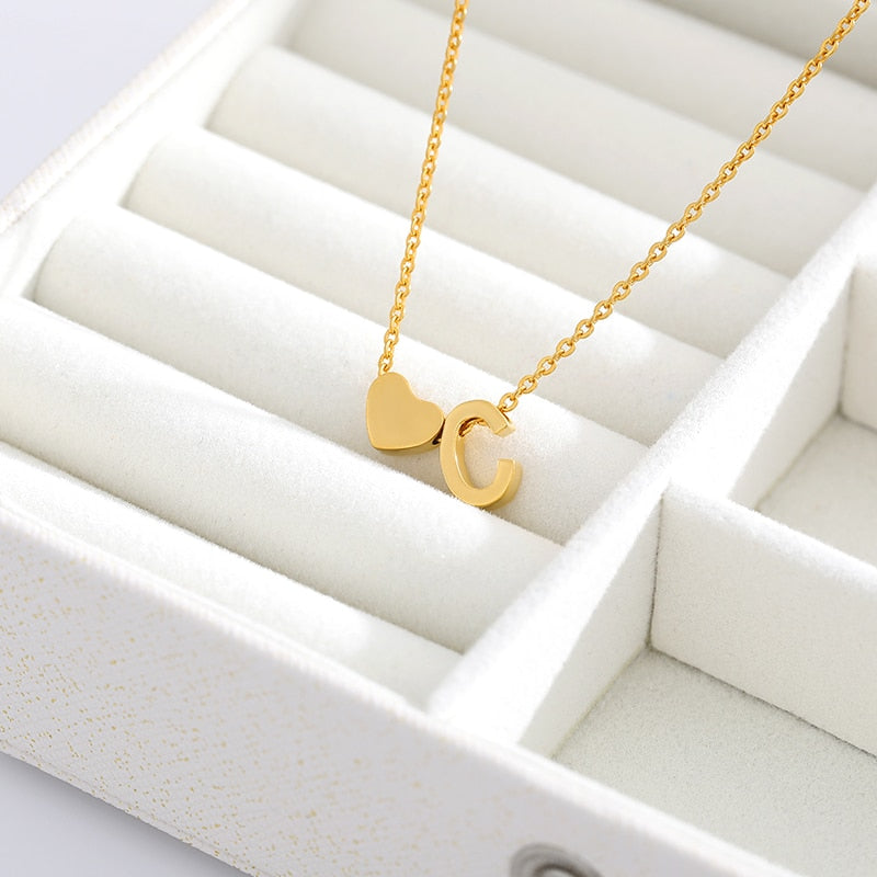 A-Z Letter Heart Initial Necklaces For Women Gold Color Stainless Steel Necklace image 3