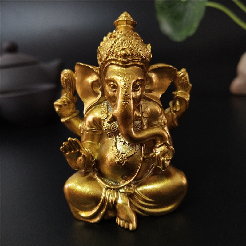 Gold Lord Ganesha Statue Buddha Elephant hindu God Sculpture Figurines Resin Ho image 12