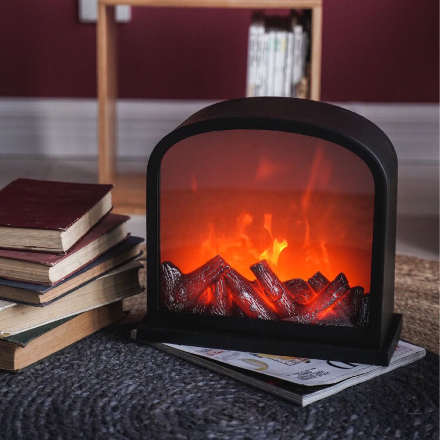 LOYALHEARTDY Mini Fireplace Lantern Decor Flameless Portable Electric Fireplace image 1