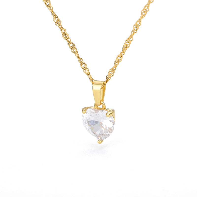Heart Necklaces For Women Stainless Steel Gold Plated Chain Zircon Heart Pendan image 2
