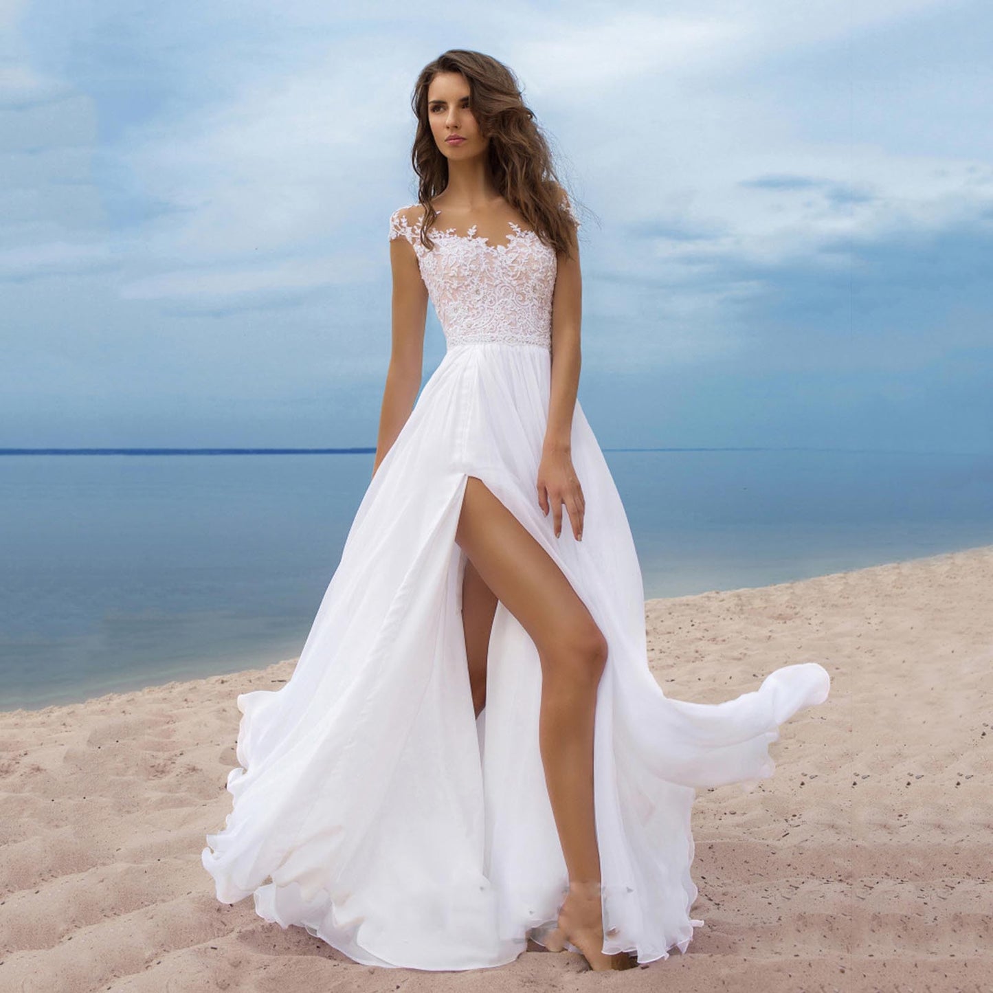 2023 Women's Elegant Lace Backless Maxi Evening Dress Solid Color V Neck High W image 2