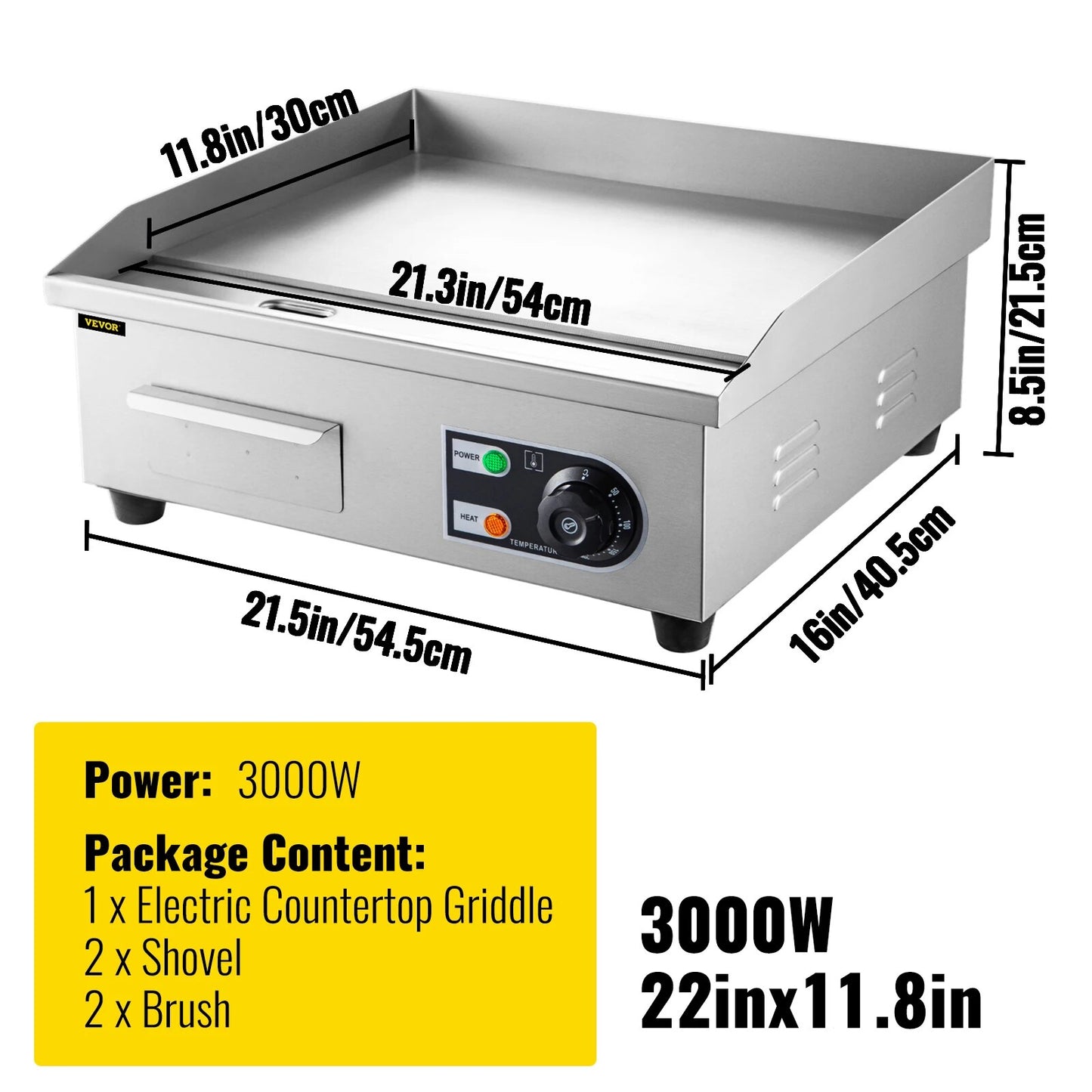 VEVOR Electric Countertop Griddle with Drawer Stainless Steel Flat Top Grill Ba image 2