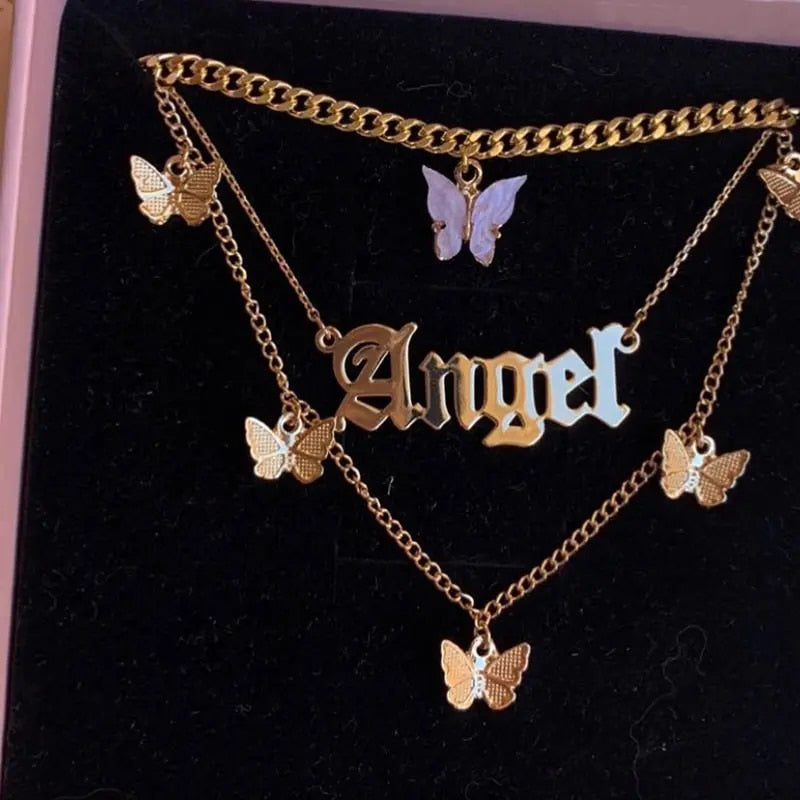 New Multi Layer Butterfly Dragon Charms Crystal Necklaces For Women Punk Golden image 26