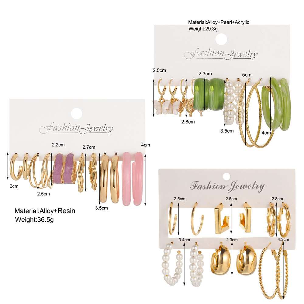 6 Pcs Of Gold-color Earrrings New Style Creative Simple Temperament Women Tempe image 5