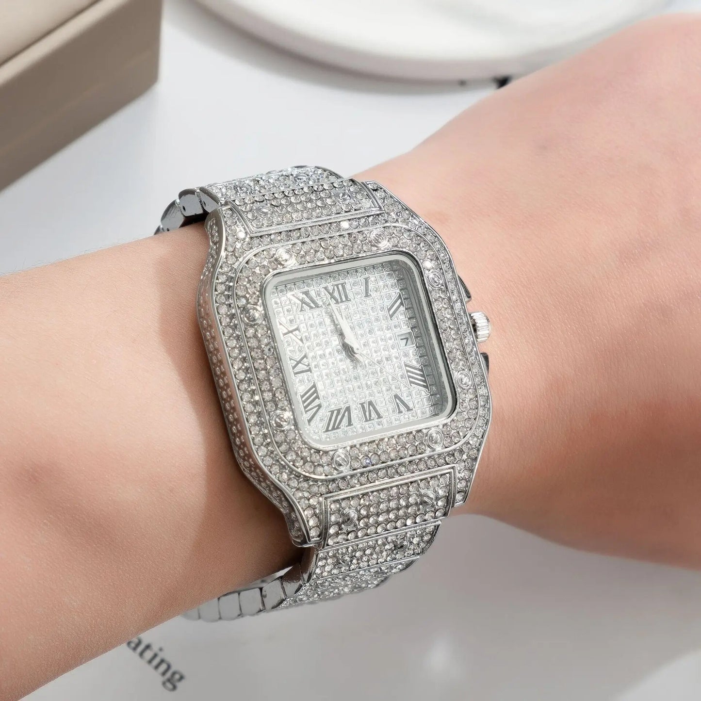 UTHAI L77 Watch For Men Fashion Luxury Gold Square Diamond Full Sky Star Male's image 5