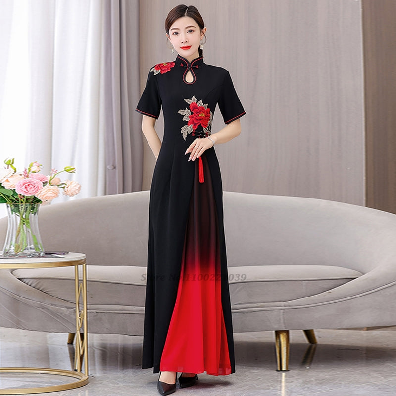 2024 vietnam aodai dress traditional chinese improved qipao national flower emb image 8