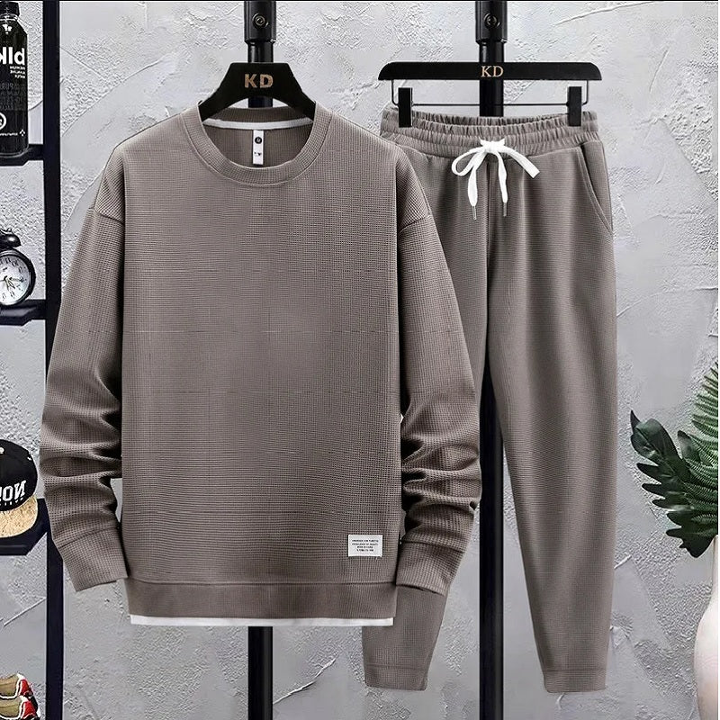 2024 Spring and Autumn New Men's Fashion Brand Round Neck Hong Kong Style Waffl image 0