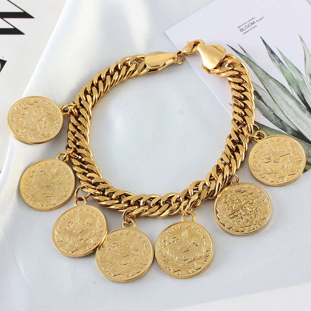 Length19CM/21CM Turkey Coin Bracelet for Women Gold Color Turks Simgesi Osmanli image 5