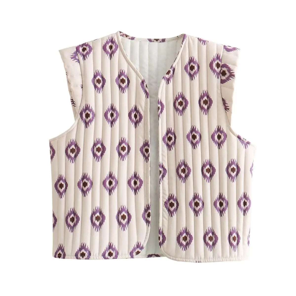 Willshela Women Fashion Printed Sleeveless Jacket Waistcoats Vintage V-Neck Ves image 3