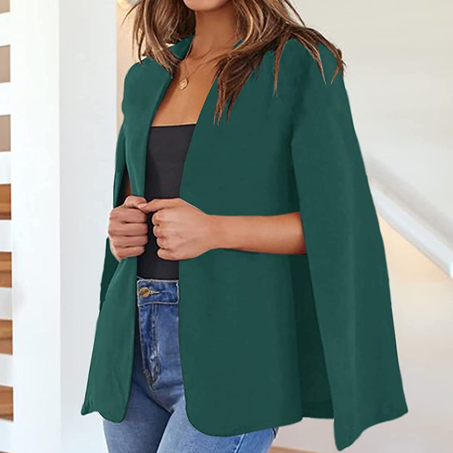 Womens Stylish Long Sleeve Shawl Jacket Open Front Collarless Semi Formal Ladie image 4