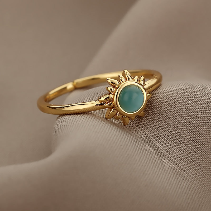 Stainless Steel Rings for Women Aesthetic Sunflower Gold Plated Wedding Couple image 22