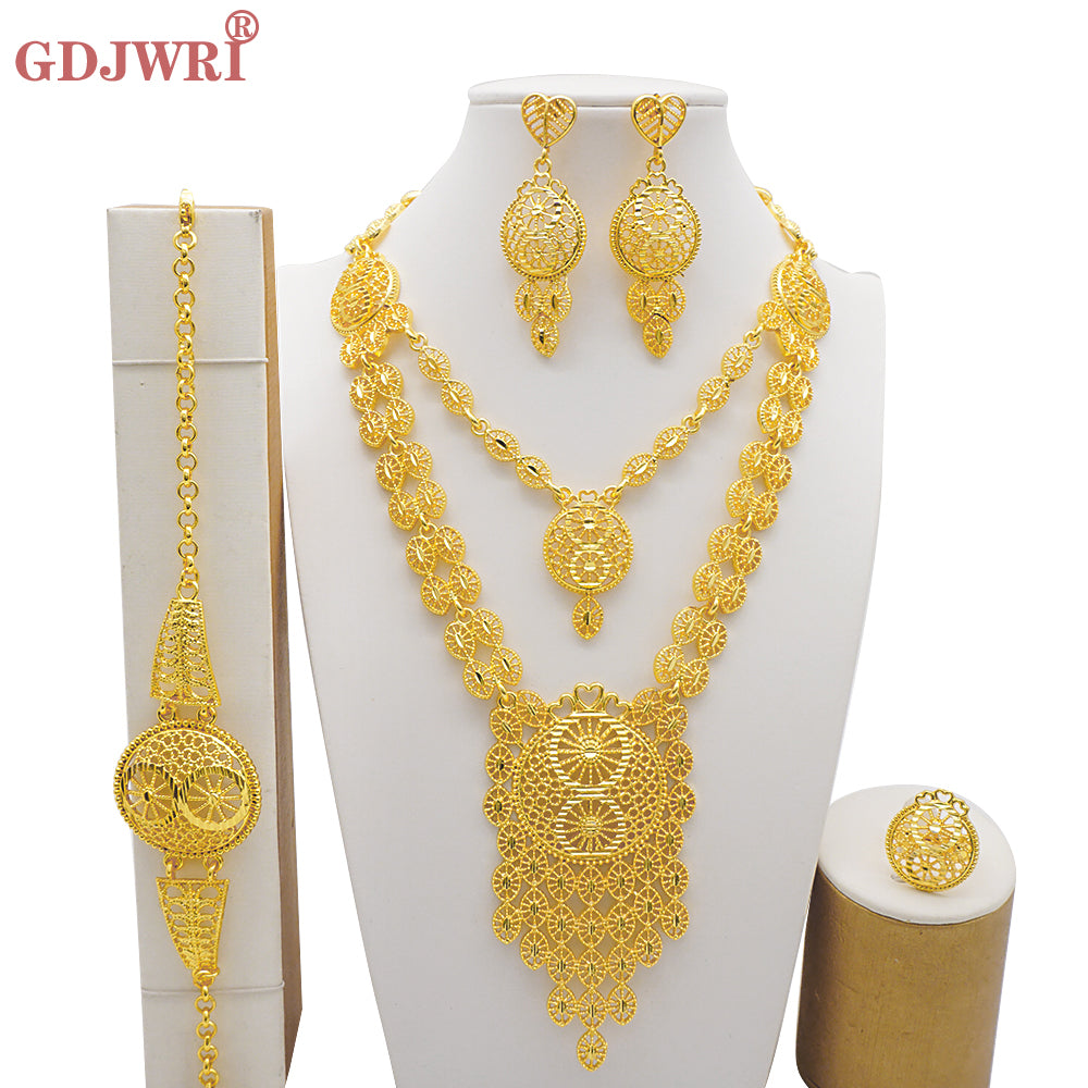 Arabic Dubai Jewelry Set for Women Earrings Ethiopian African Long Chain Gold C image 15